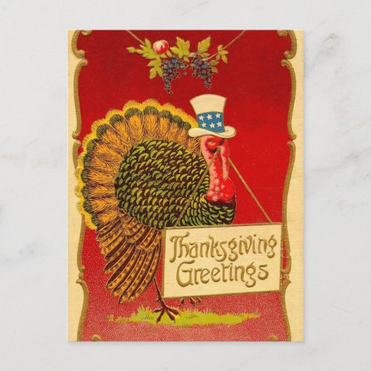 Retro Thanksgiving Turkije Feestdagenkaart (Voorkant)