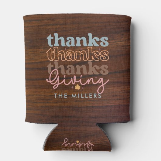 Retro Thanksgiving Typografie Mahogany Wood Blikjeskoeler (Achterkant)
