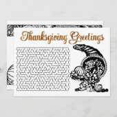 Retro Thanksgiving Wensen Maze en Hoorn van Overvl Feestdagenkaart (Voorkant / Achterkant)