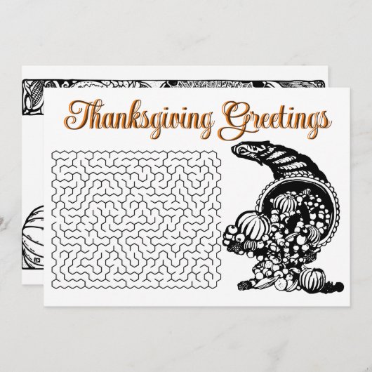 Retro Thanksgiving Wensen Maze en Hoorn van Overvl Feestdagenkaart (Voorkant / Achterkant)