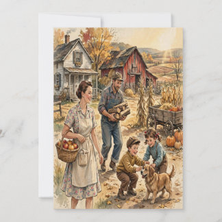 Retro Thanksgivingkaart voor het gezin uit de jare Feestdagenkaart