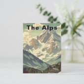 Retro The Alps Travel Skiing Mountain Lodge Briefkaart (Staand voorkant)