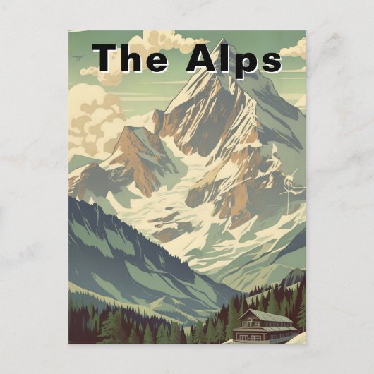 Retro The Alps Travel Skiing Mountain Lodge Briefkaart (Voorkant)