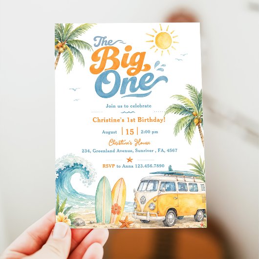 Retro The Big One Surf Beach 1e verjaardag Kaart