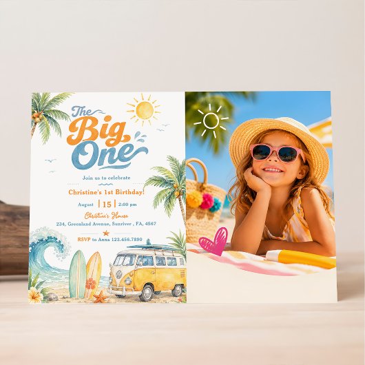 Retro The Big One Surf Beach 1e verjaardag Kaart