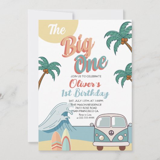 Retro The Big One Surf Beach 1e Verjaardag Kaart (Voorkant)