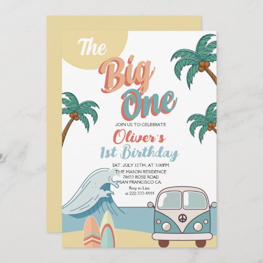 Retro The Big One Surf Beach 1e Verjaardag Kaart (Voorkant / Achterkant)