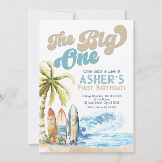 Retro The Big One Surfer Strand 1e Verjaardag Kaart (Voorkant)