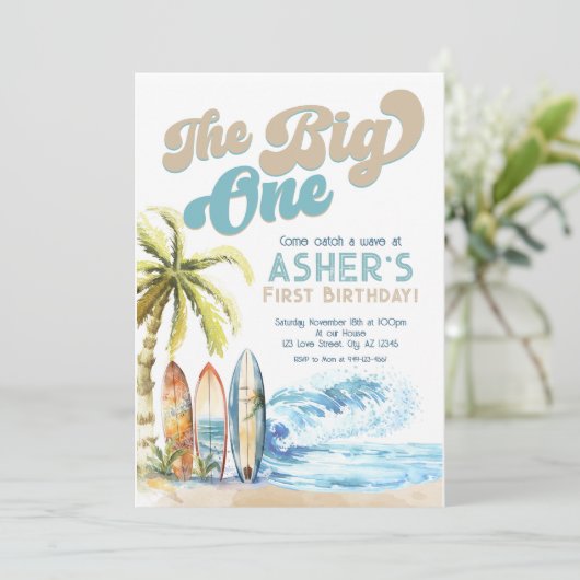 Retro The Big One Surfer Strand 1e Verjaardag Kaart (Staand voorkant)