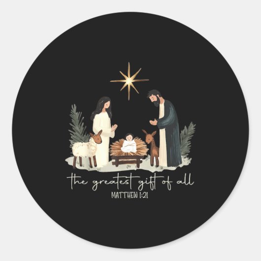 Retro The Greatest Gift Of All Jesus Nativity Chri Ronde Sticker (Voorkant)