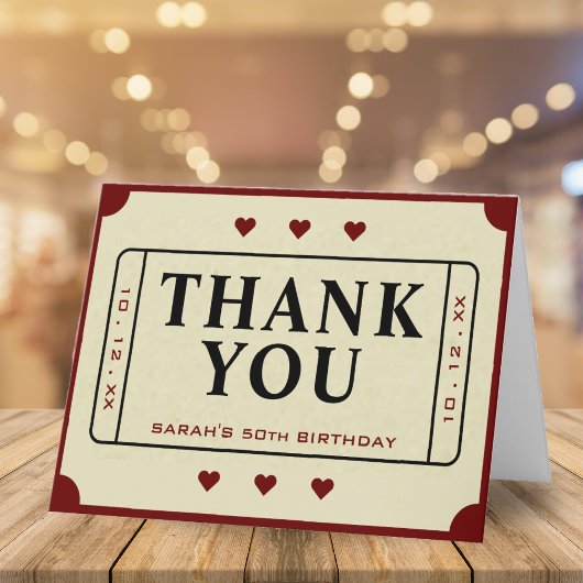 Retro Theater Film Ticket Stub 50ste Verjaardag Bedankkaart