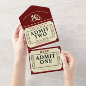 Retro Theater Film Ticket Stub Geef Twee Bruiloft All In One Uitnodiging (Afscheurbaar)