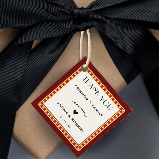 Retro Theater Marquee Teken Rood Bruiloft Dank u Bedankjes Labels