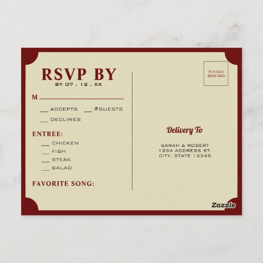 Retro Theatre Geef Twee Ticket Stub Bruiloft RSVP Briefkaart (Achterkant)