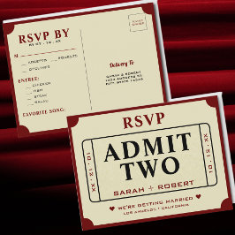 Retro Theatre Geef Twee Ticket Stub Bruiloft RSVP Briefkaart