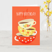 Retro thee theebekertjes verjaardagskunst kaart (Gele Bloem)