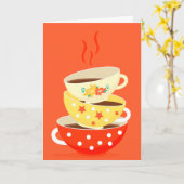 Retro thee  theebekertjes verjaardagskunst kaart (Gele Bloem)