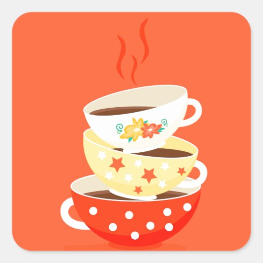 Retro thee  theekbekers vierkante sticker (Voorkant)