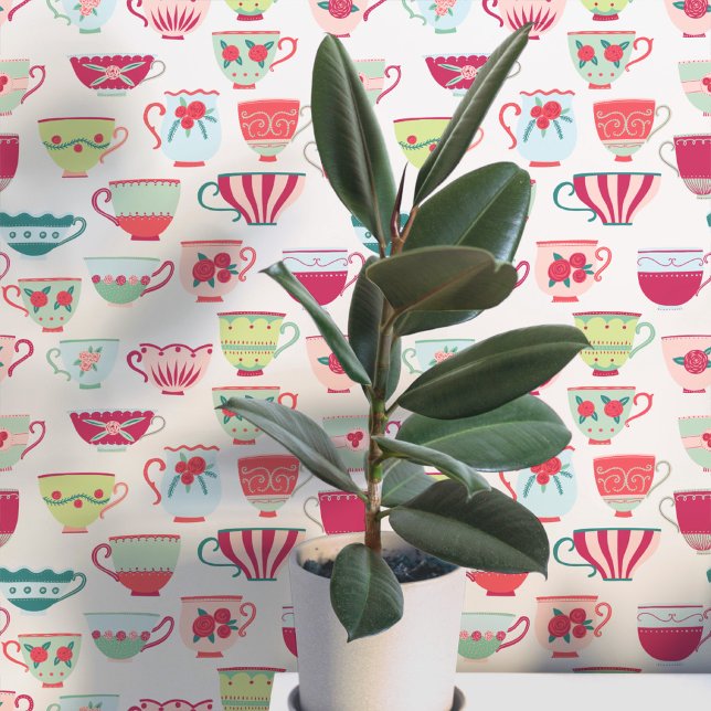 Retro Theekopjes Behang (Retro teacup pattern art wallpaper)