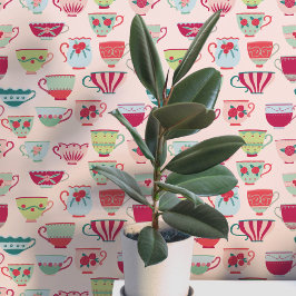 Retro Theekopjes Roze Behang