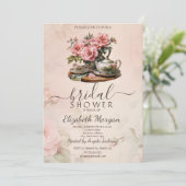 Retro Theeset Flowers Vrijgezellenfeest Kaart (Staand voorkant)