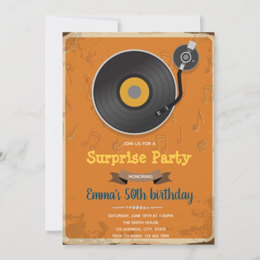 Retro-themauitnodiging voor recordpartij kaart (Voorkant)