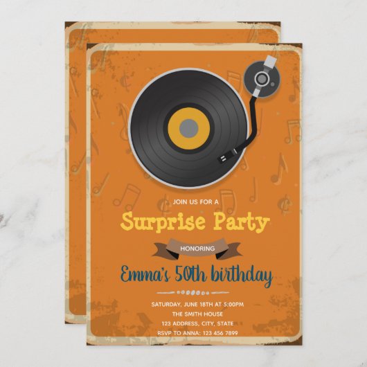 Retro-themauitnodiging voor recordpartij kaart (Voorkant / Achterkant)