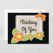 Retro Thinking of You Floral Butterfly Briefkaart (Voorkant / Achterkant)