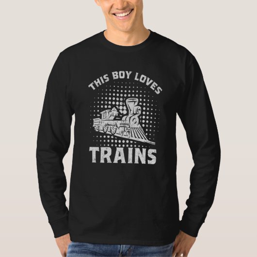 Retro This Boy Loves Trains Railroad Lover Boys Me T-shirt (Voorkant)