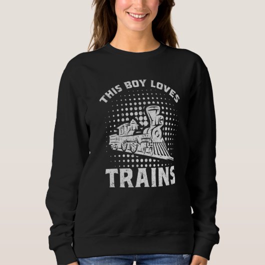 Retro This Boy Loves Trains Railroad Lover Boys Me Trui (Voorkant)