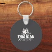 Retro This Is An Outrage Quote Meme Cat Cute Funny Sleutelhanger (Voorkant)