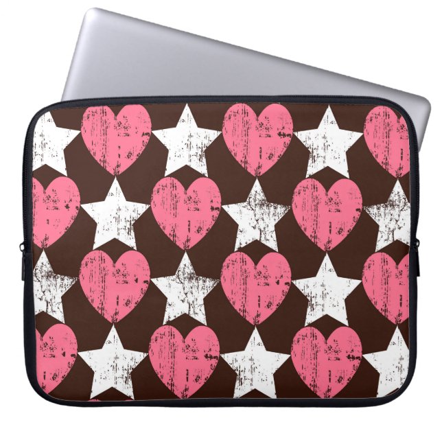 Retro Threadbare Harten Sterren Textuur Laptop Sleeve (Voorkant)