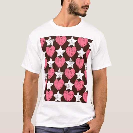 Retro Threadbare Harten Sterren Textuur T-shirt (Voorkant)