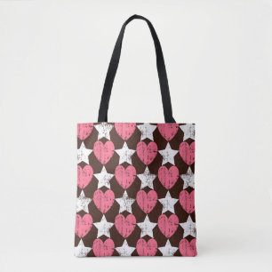 Retro Threadbare Harten Sterren Textuur Tote Bag