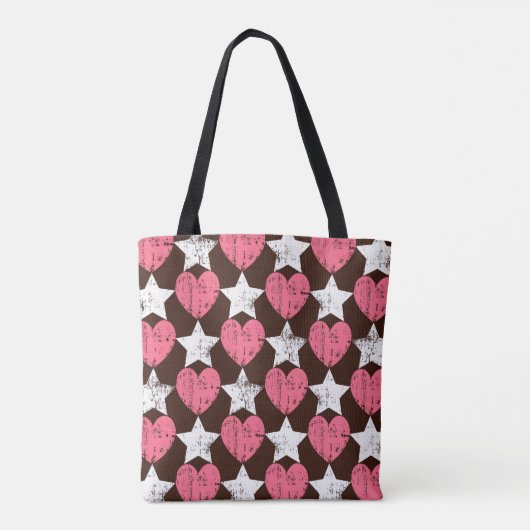 Retro Threadbare Harten Sterren Textuur Tote Bag (Achterkant)