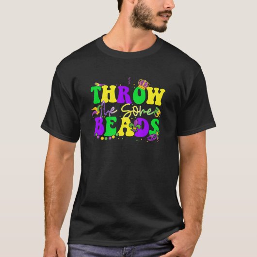 Retro Throw Me Some Beads Mardi Gras Fat Tuesday T-shirt (Voorkant)