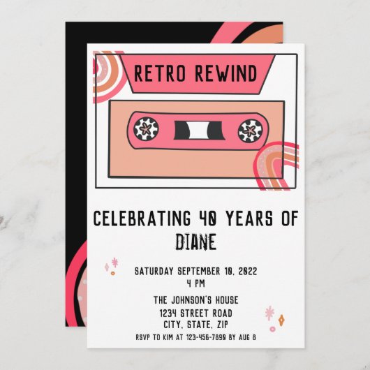 Retro Throwback Birthday Party Kaart (Voorkant / Achterkant)