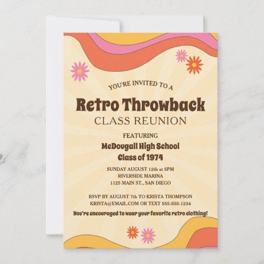 Retro Throwback Gele Sunburst Klasse Reünie Kaart (Voorkant)