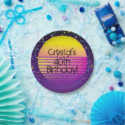 Retro Throwback naar de Paarse Gele Sun Party van  Papieren Bordje (Feest)