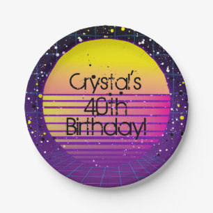 Retro Throwback naar de Paarse Gele Sun Party van Papieren Bordje