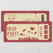 Retro ticket afstudeerfeest kaart (Voorkant / Achterkant)