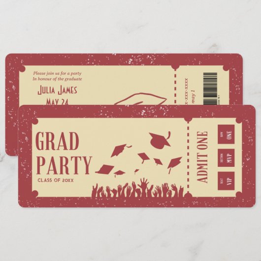 Retro ticket afstudeerfeest kaart (Voorkant / Achterkant)