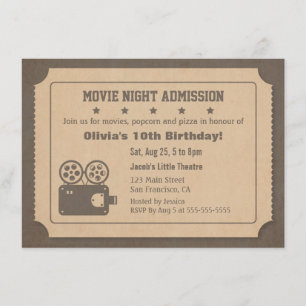 Retro Ticket Movie Night Birthday Party Kaart