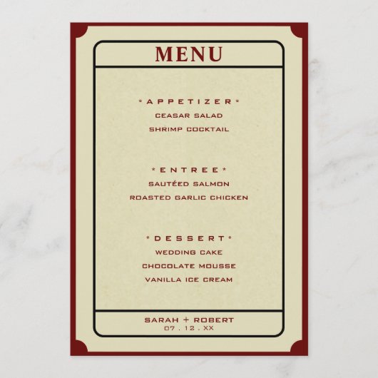 Retro Ticket Stub 5x7 Bruiloft Menu (Voorkant)