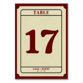 Retro Ticket Stub Bruiloft Receptie Tafelnummer (Voorkant)