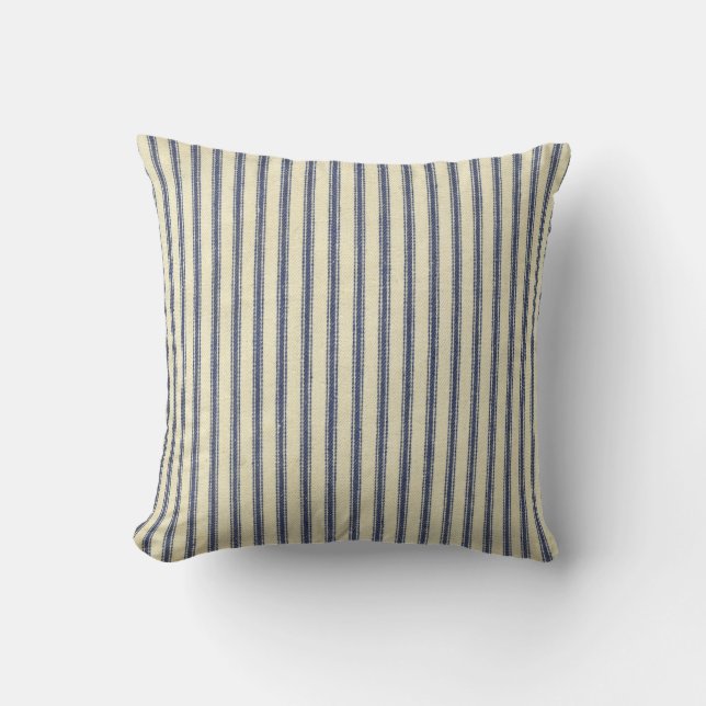 Retro Ticking Blue & White Striped  French Kussen (Voorkant)