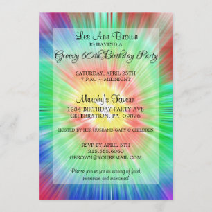Retro Tie Dye 60th Birthday Party Invitation Kaart