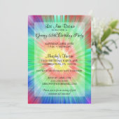 Retro Tie Dye 65th Birthday Party Invitation Kaart (Staand voorkant)
