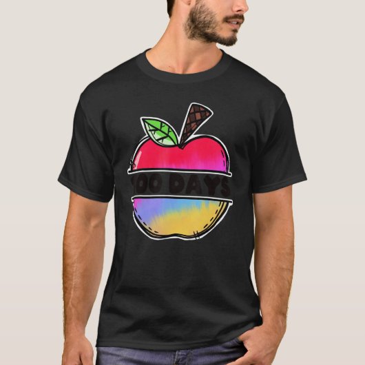Retro Tie Dye Apple Happy 100 Days Of School Teach T-shirt (Voorkant)