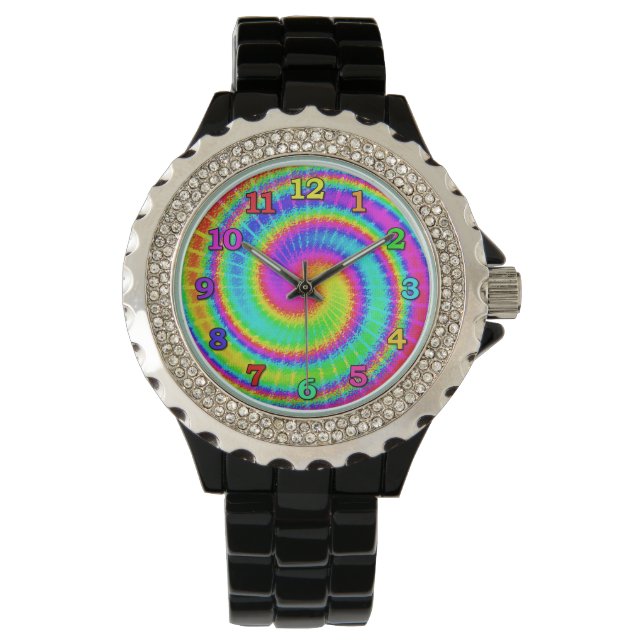 Retro Tie Dye Hippie Psychedelic 2 Horloge (Voorkant)